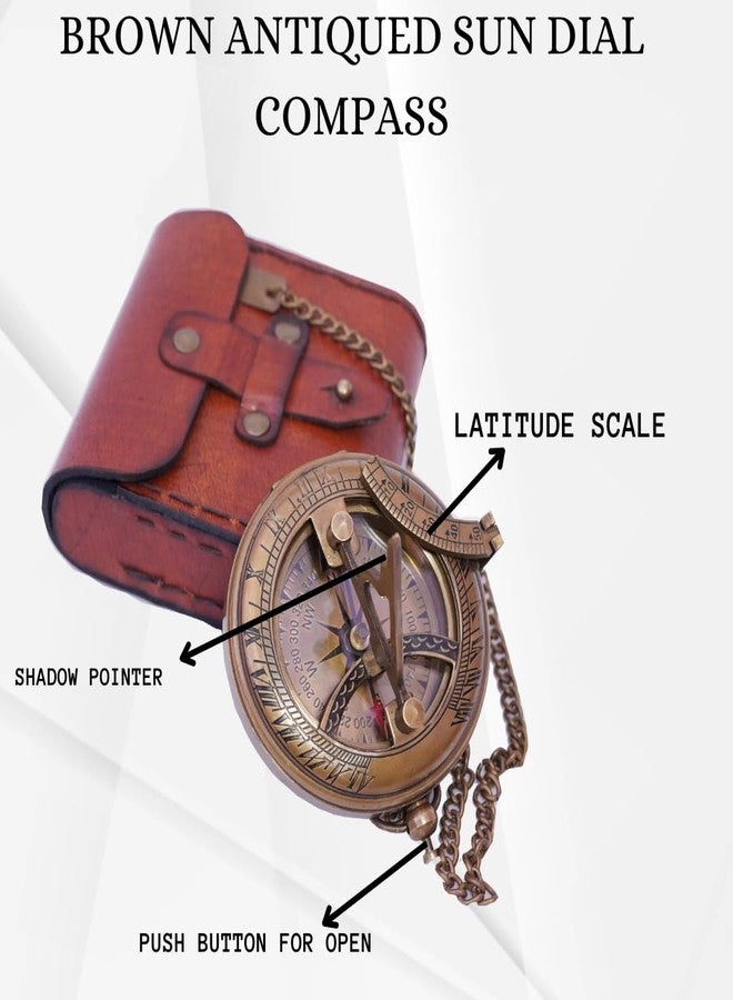 BAZROSS Handcrafted Vintage Brass Sundial Compass - Antique Nautical Sun Clock with Leather Case - Engraved Collectible Brass Compass Gift for Men - Christmas & Holiday Collection Gift - Image 3